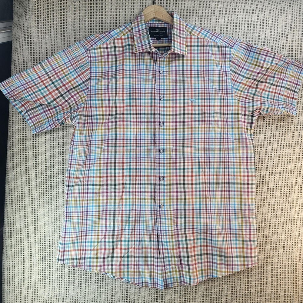Rodd & Gunn Shirt Mens Large Plaid Check Short Sleeve Original Fit Woven Italy